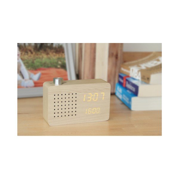 Béžový budík se žlutým LED displejem a rádiem Gingko Radio Click Clock-image-4