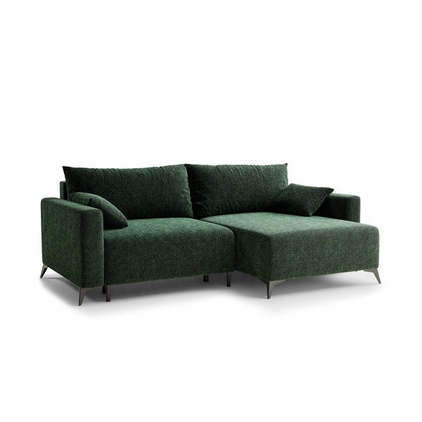 Tmavě zelená žinylková rozkládací/s úložným prostorem rohová pohovka (pravý roh/s lenoškou) Leon – Maison de Rêve