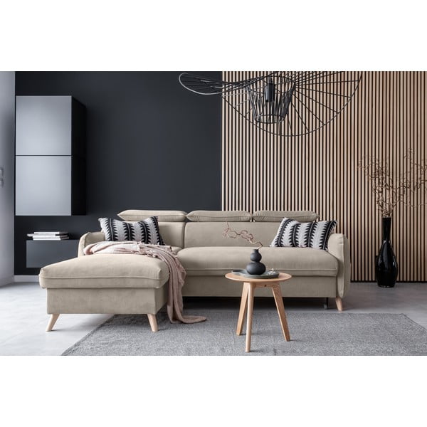 Béžová sametová rozkládací rohová pohovka (levý roh) Sweet Harmony – Miuform-image-1