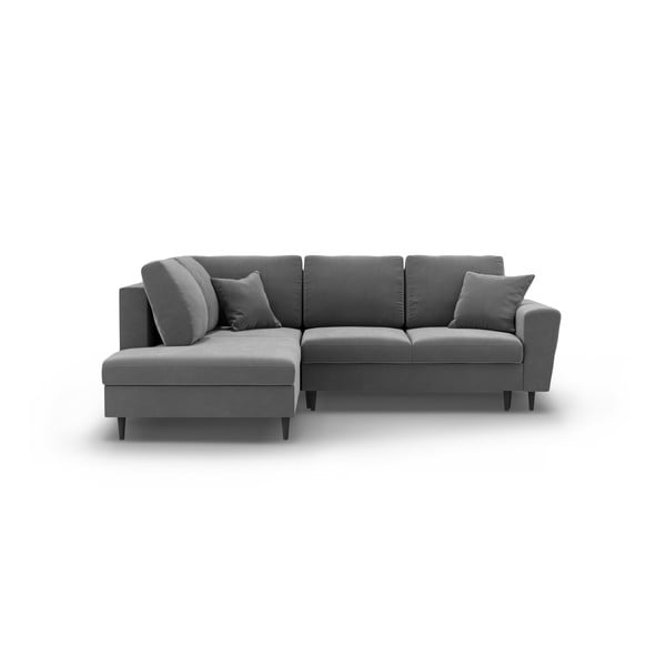 Světle šedá sametová rozkládací/s úložným prostorem rohová pohovka (levý roh/do L) Kyoto – Cosmopolitan Design