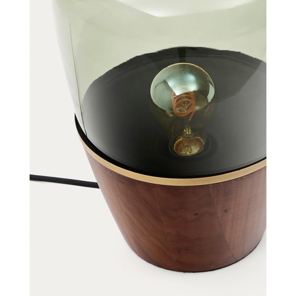 Zelená/v tmavě přírodní barvě stolní lampa se skleněným stínidlem (výška 30 cm) Silex – Kave Home-image-4