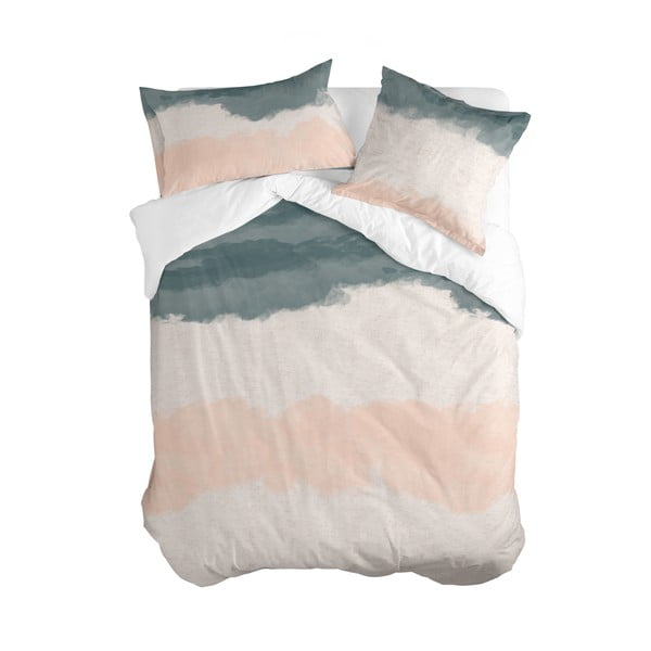 Růžovo-šedý bavlněný povlak na peřinu na dvoulůžko 200x200 cm Seaside – Blanc