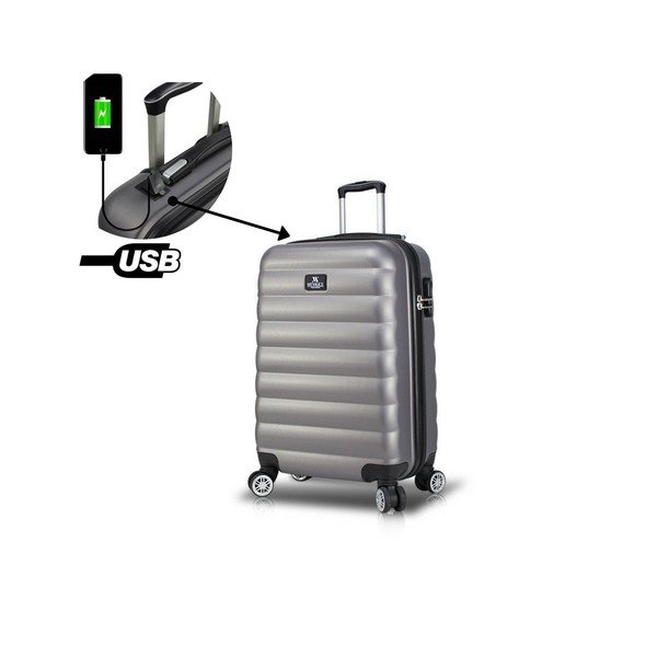 Šedý cestovní kufr na kolečkách s USB portem My Valice COLORS RESSNO Medium Suitcase-image-2