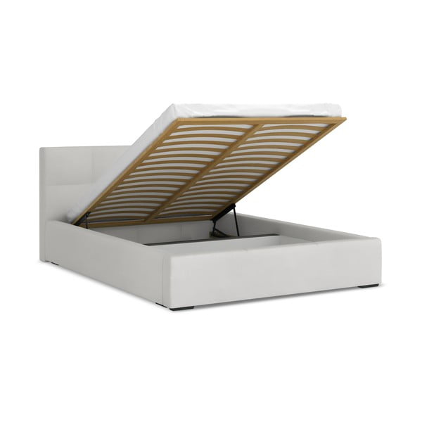 Světle šedá sametová čalouněná dvoulůžková postel s úložným prostorem s roštem 140x200 cm Hiko – Makamii-image-1