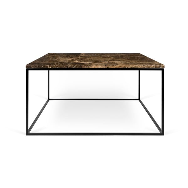 Hnědý mramorový konferenční stolek s černými nohami TemaHome Gleam, 75 x 75 cm