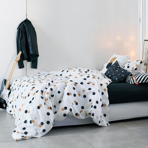 Bílý bavlněný povlak na peřinu na jednolůžko 140x200 cm Golden dots – Blanc-image-3