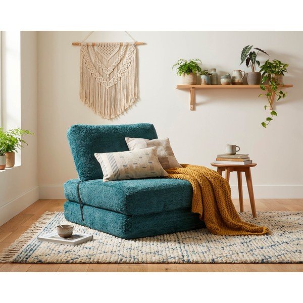 Zelenomodré rozkládací křeslo z textilie bouclé Faster – Mauro Ferretti-image-1