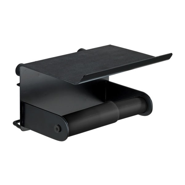 Černý nástěnný držák na toaletní papír s podložkou na mobil Wenko Classic Plus-image-3