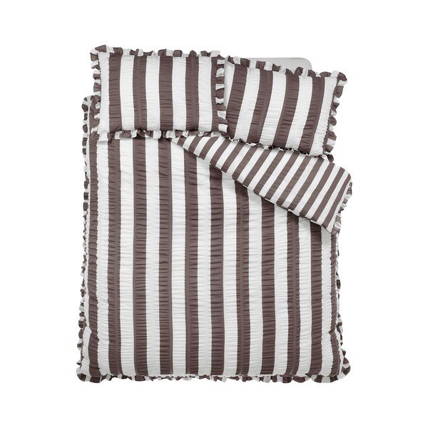 Tmavě hnědé povlečení na jednolůžko 135x200 cm Seersucker Frill Stripe – Catherine Lansfield