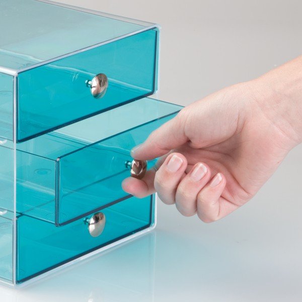 Modrý 3patrový organizér se šuplíky iDesign, 16,5 x 16,5 cm-image-3