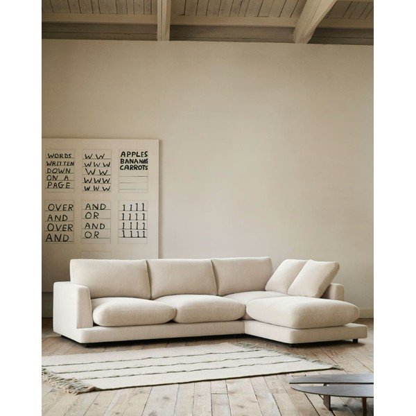 Béžová žinylková rohová pohovka (pravý roh/s lenoškou) Gala – Kave Home-image-1