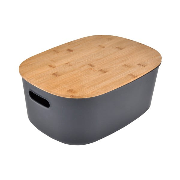 Antracitový plastový úložný box s víkem 38,5x29x22,5 cm – Homéa