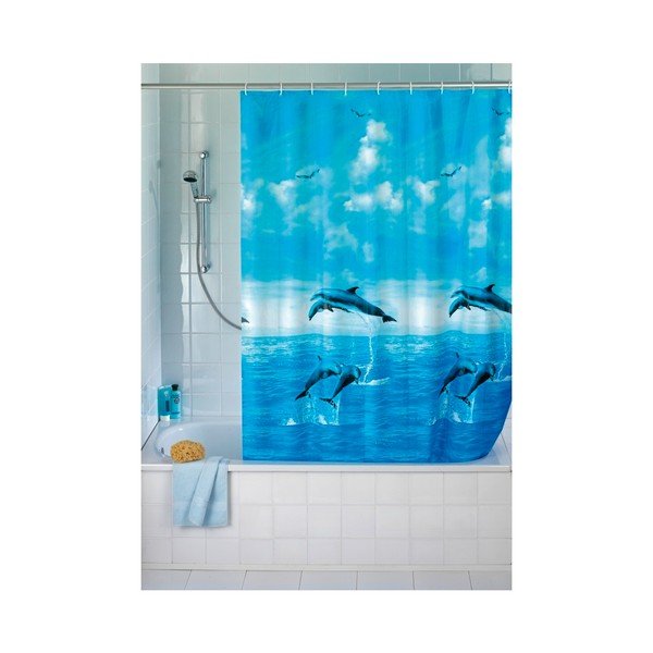 Modrý sprchový závěs Wenko Dolphin, 180 x 200 cm-image-1