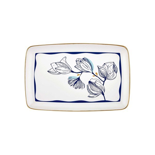 Bílý porcelánový servírovací talíř s modrými květy Mia Bleu, 34 x 25 cm-image-2
