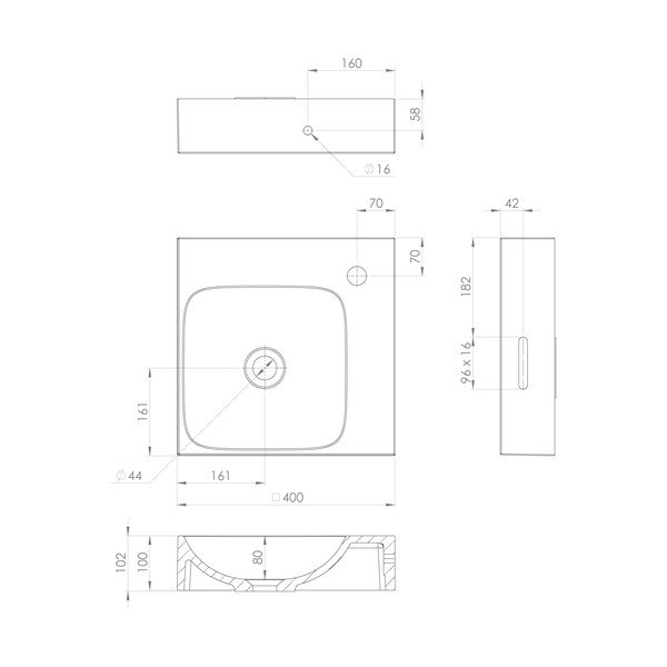 Bílé umyvadlo z litého mramoru 40x40 cm Emona – Sapho-image-2