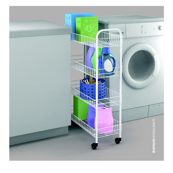 Bílý kovový pojízdný regál 23x84 cm – Metaltex-image-4