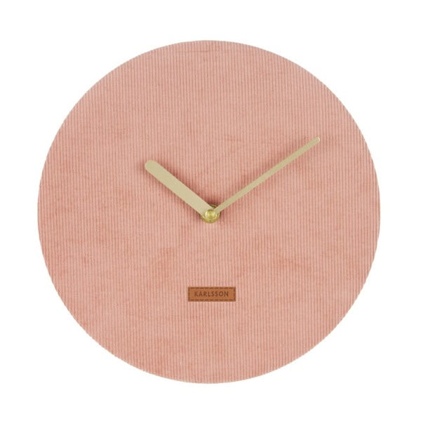 Růžové nástěnné hodiny s manšestrem Karlsson Corduroy, ⌀ 25 cm
