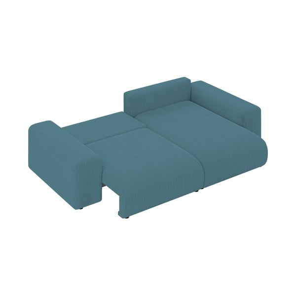 Tyrkysová manšestrová rozkládací/s úložným prostorem rohová pohovka Luma – Ropez-image-4