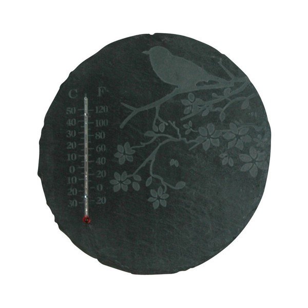 Břidlicový kulatý teploměr s motivem ptáčka Esschert Design, ⌀ 22 cm