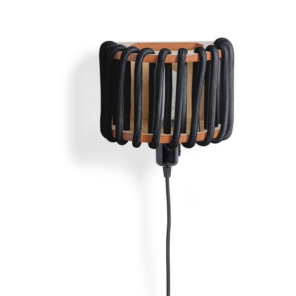 Černá nástěnná lampa s dřevěnou konstrukcí EMKO Macaron, délka 20 cm-image-1