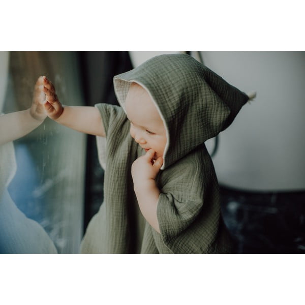 Khaki mušelínové dětské pončo velikost M – Malomi Kids-image-1
