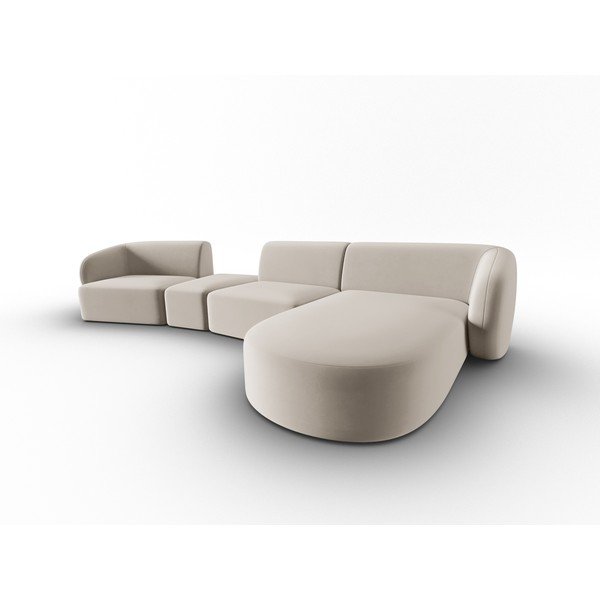 Béžová sametová rohová pohovka (pravý roh/s lenoškou) Paolo – Milo Casa-image-2