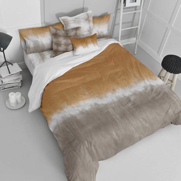 Bílo-hnědý bavlněný povlak na peřinu na jednolůžko 140x200 cm Tie dye – Blanc-image-1