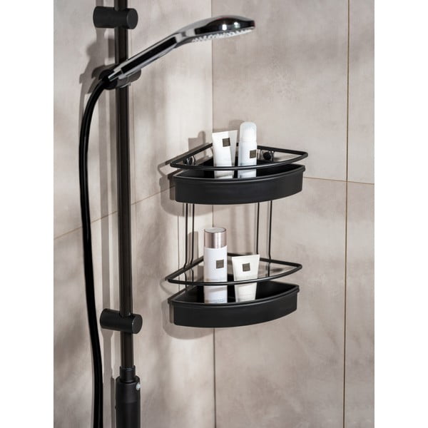 Černá rohová sprchová police Wenko Molinella, 30 x 22 cm-image-1