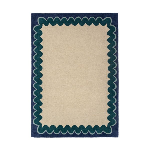 Ručně tkaný vlněný koberec v přírodní barvě/zelenomodrý 160x230 cm Wiggle Wool – Flair Rugs