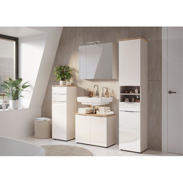 Krémová lesklá vysoká/úzká koupelnová skříňka 39x190 cm Tavira – Germania-image-1