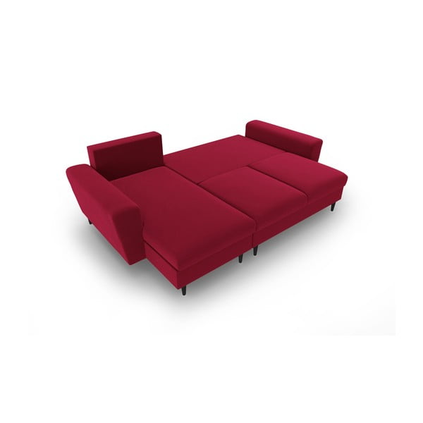 Červená sametová rozkládací/s úložným prostorem rohová pohovka Kyoto – Cosmopolitan Design-image-2