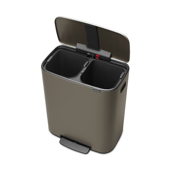 Šedý nášlapný ocelový odpadkový koš na tříděný odpad 2x30 l Bo – Brabantia