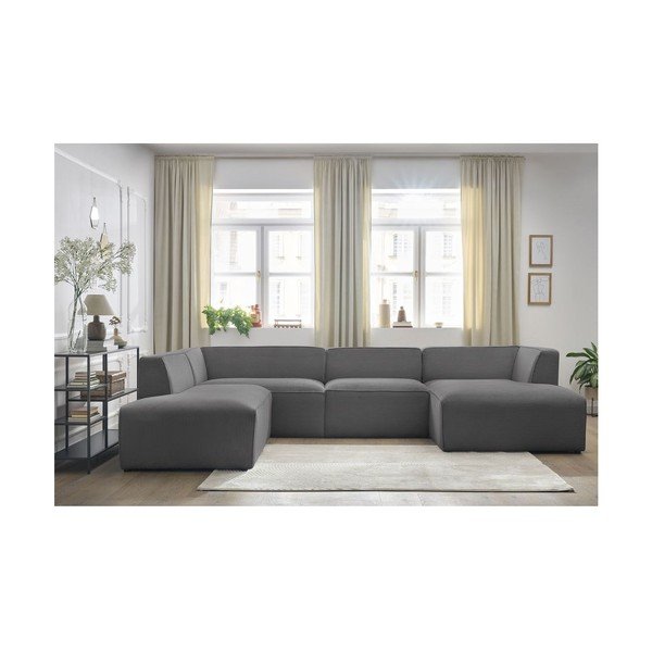 Tmavě šedá manšestrová modulární rohová pohovka (levý roh/do "U") Megeve – Bobochic Paris-image-1