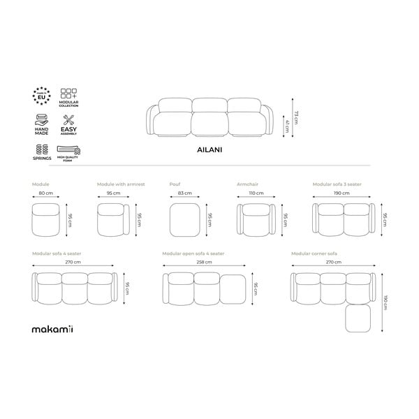 Šedá modulární podnožka z textilie bouclé Ailani – Makamii-image-4