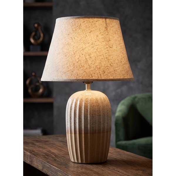 Krémová keramická stolní lampa s textilním stínidlem (výška 44 cm) Japandi – Mauro Ferretti-image-1