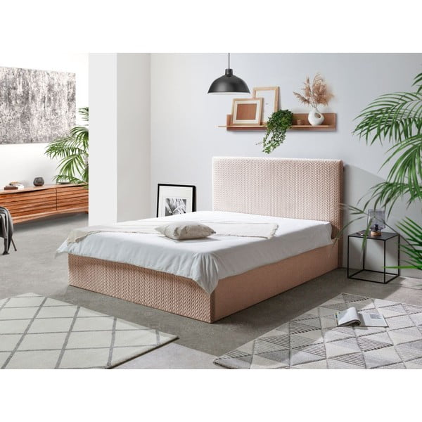 Růžová čalouněná dvoulůžková postel s úložným prostorem s roštem 160x200 cm Adele – Bobochic Paris-image-1