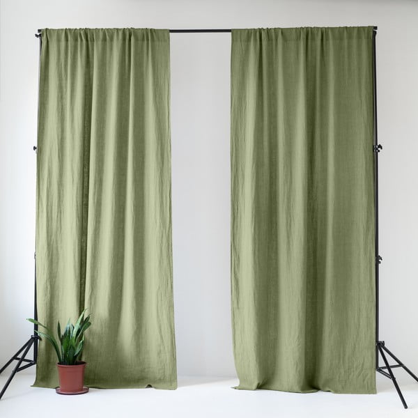 Světle zelený lněný závěs 140x330 cm Sage – Linen Tales