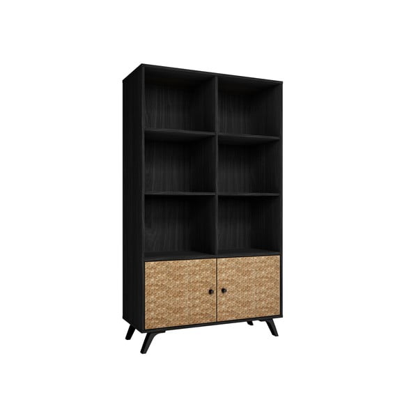 Černá knihovna v dekoru exotického dřeva 92x160 cm Hanoi - Marckeric-image-2