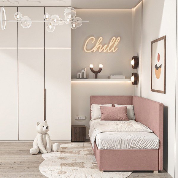 Růžová rohová dětská postel s úložným prostorem s matrací 90x200 cm Flexi – Ghado-image-1