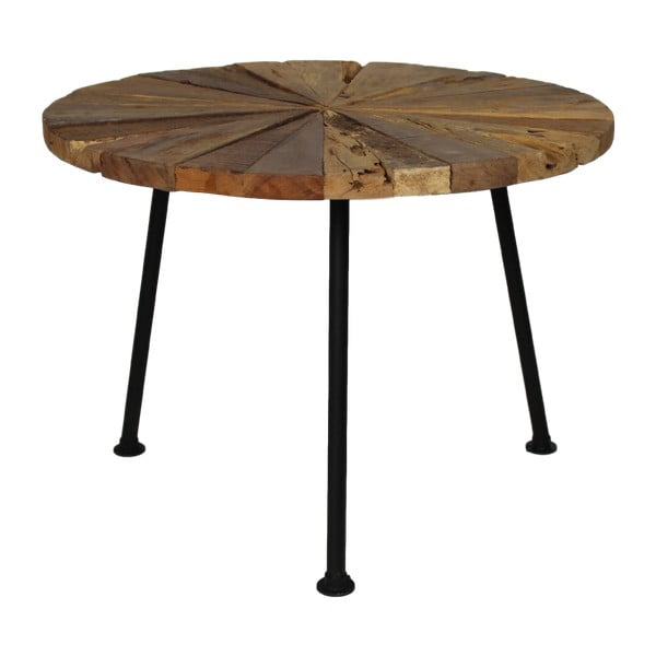 Odkládací stolek s deskou  z teakového dřeva s černými nohami HSM collection Sun Stick, ⌀ 60 cm