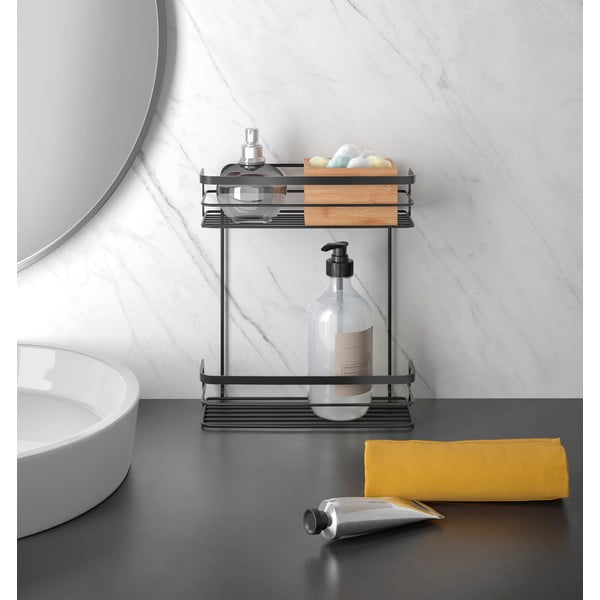Černá dvoupatrová koupelnová polička Metaltex Origin Lava-image-1