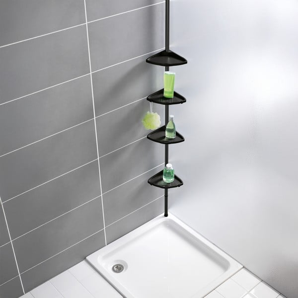 Černá teleskopická/rohová plastová koupelnová polička Compact – Wenko-image-1