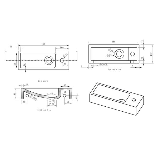 Černé kamenné umývátko 38x14 cm Blok – Sapho-image-4