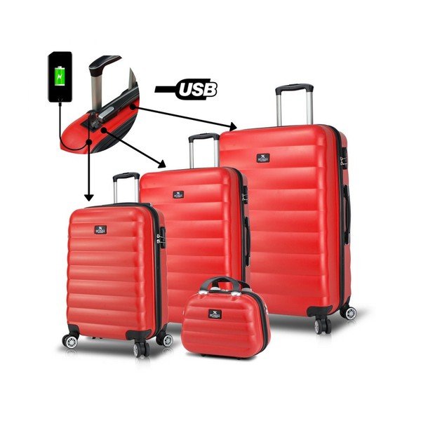 Sada 3 červených cestovních kufrů na kolečkách s USB porty a příručního kufříku My Valice RESSO Travel Set-image-1