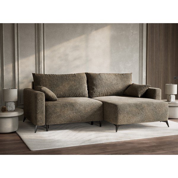 Hnědá žinylková rozkládací/s úložným prostorem rohová pohovka (pravý roh/s lenoškou) Leon – Maison de Rêve-image-4