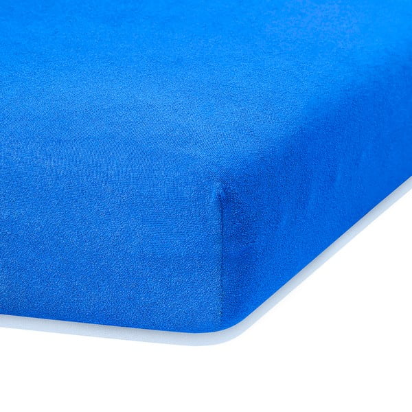 Modré elastické prostěradlo s vysokým podílem bavlny AmeliaHome Ruby, 80/90 x 200 cm