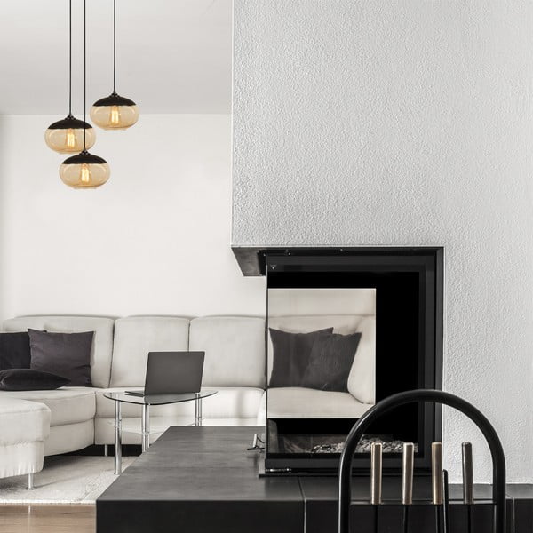 Závěsné svítidlo v okrově žluté a černé barvě se skleněným stínidlem ø 50 cm Camini – Opviq lights-image-1