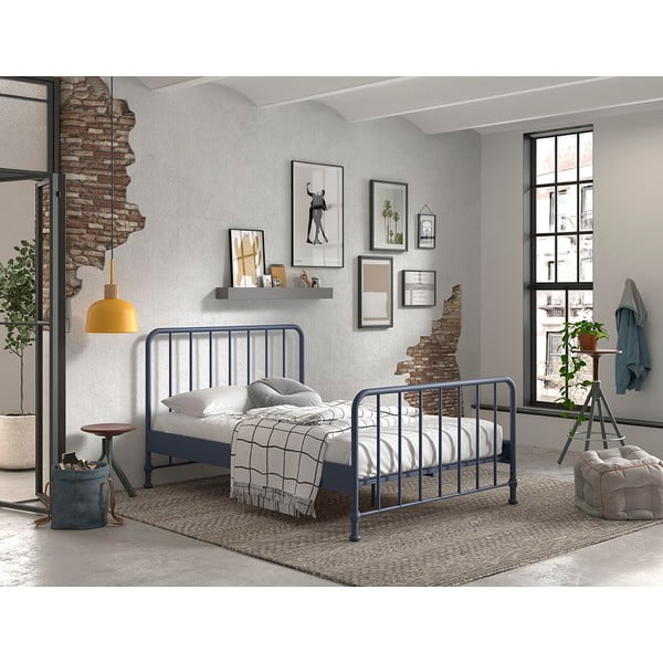 Modrá kovová dvoulůžková postel s roštem 140x200 cm BRONXX – Vipack-image-1