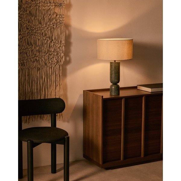Tmavě zelená/béžová mramorová stolní lampa s textilním stínidlem (výška 57 cm) Vex – Kave Home-image-1