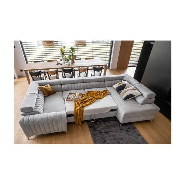 Světle šedá rozkládací/s úložným prostorem rohová pohovka (pravý roh/do "U") Louis – ELTAP-image-3